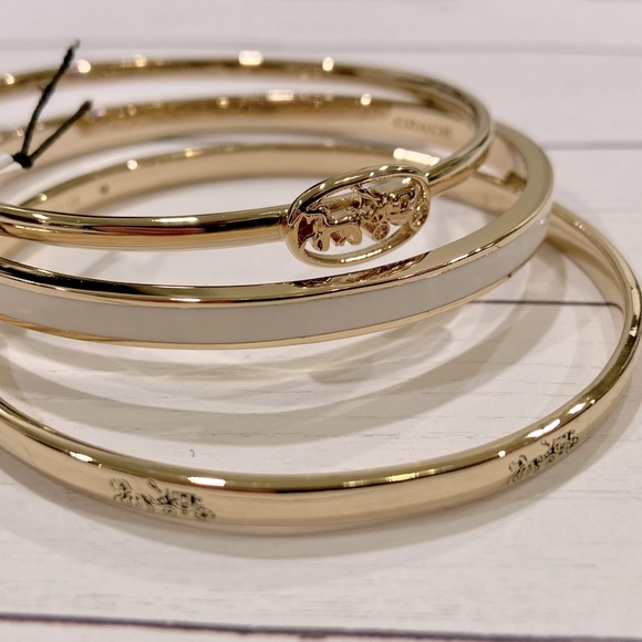 NWT! Coach set of 3 bangle bracelets.  Gorgeous set in gold, white. New w/tags! - Picture 6 of 13